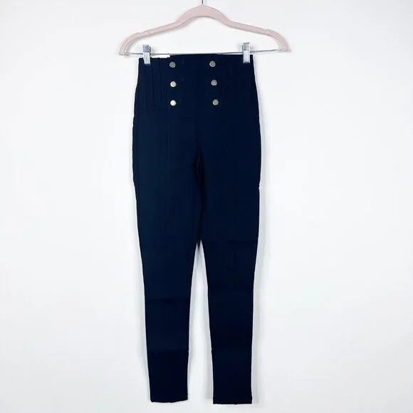 NWT ZARA High Rise Legging Embellished Gold Buttons Black XS #A1279 - Picture 6 of 13